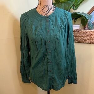 Anthropologie Maeve Avignon Button Down Blouse Top Emerald Green Size Small